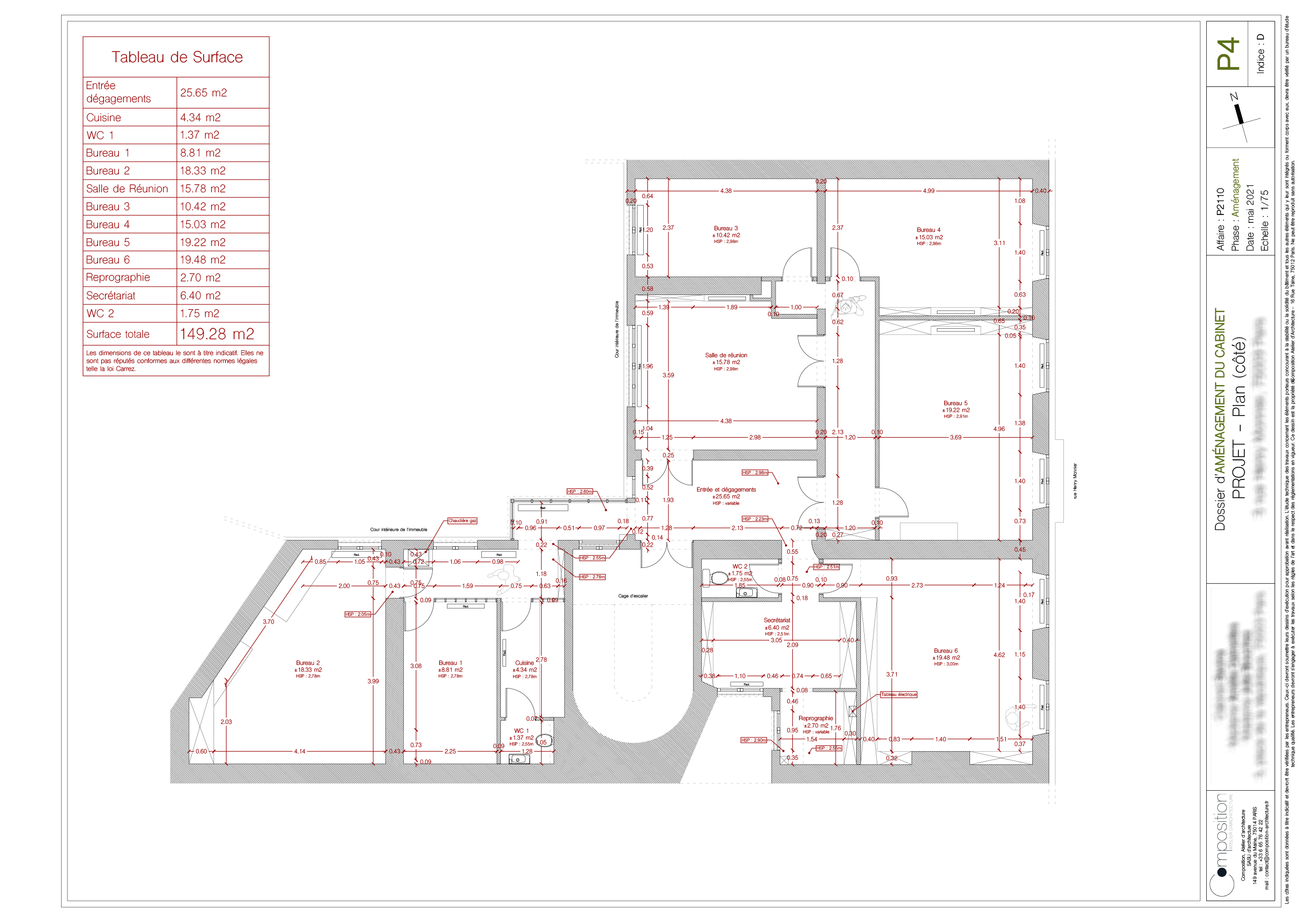 Bouton pour atteindre le descriptif du projet de transformation d'un appartement en cabinet d'avocats à Paris 9e • Composition Atelier d'Architecture