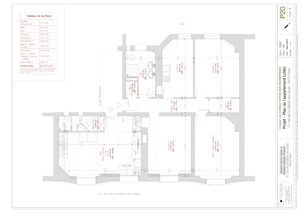 Plan côté de l'appartement dans son état projeté.