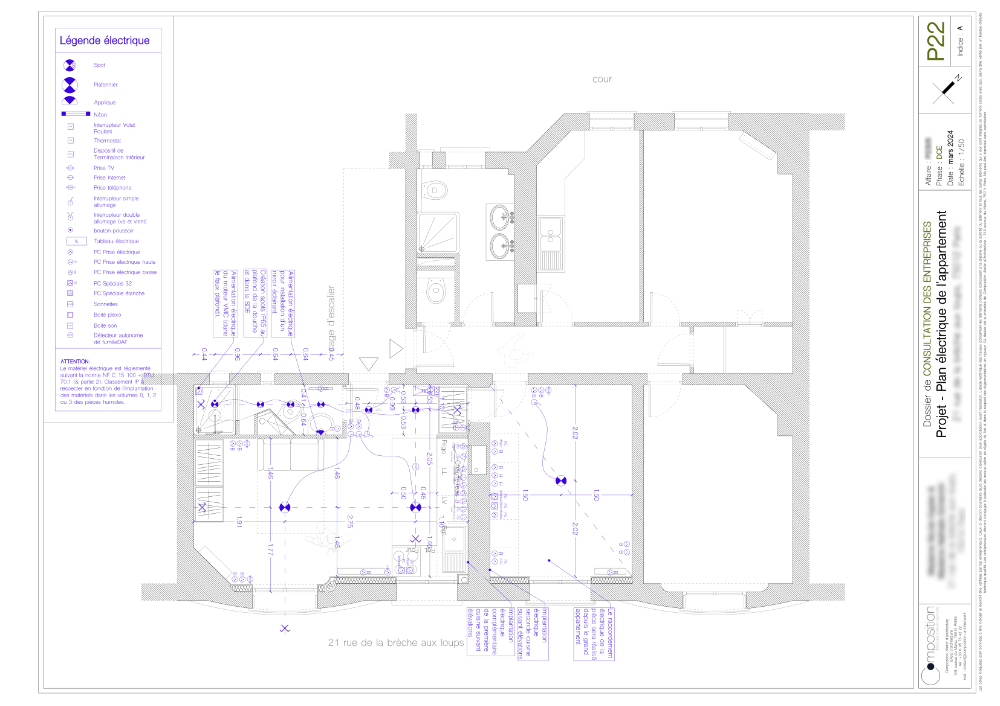 Plan d'électricité de l'appartement dans son état projeté.