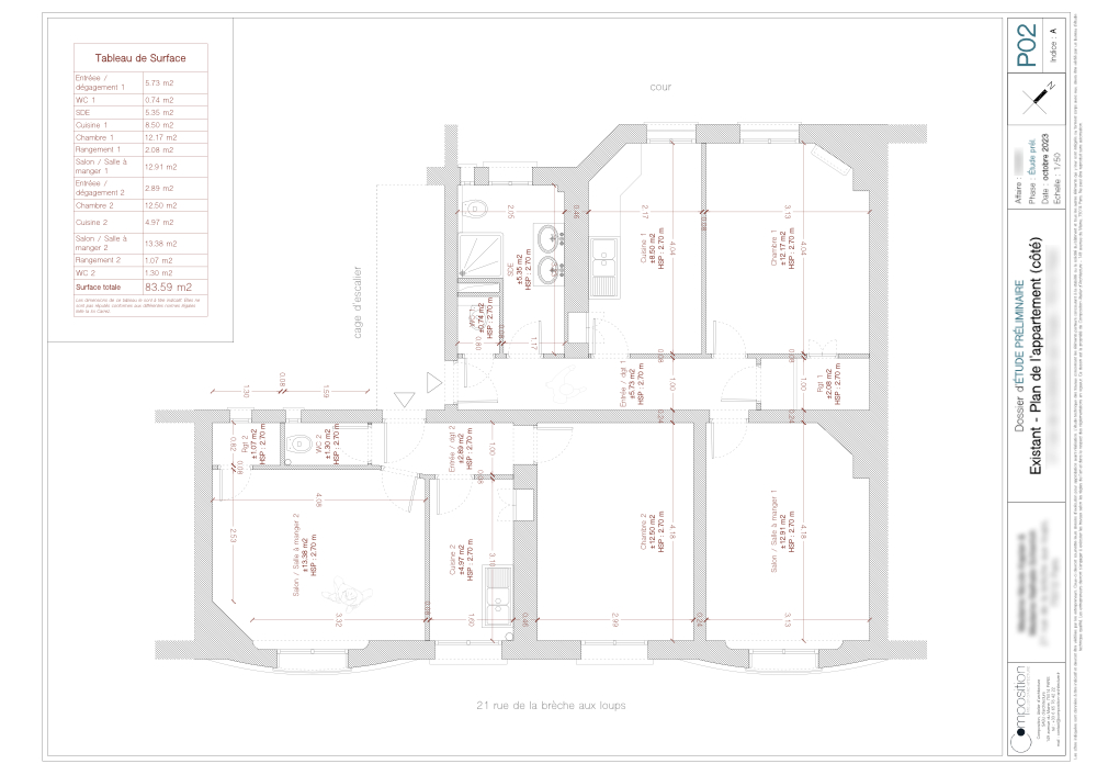 Plan côté de l'appartement dans son état existant.